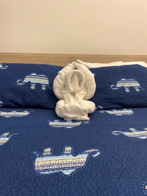 Towel sculpture on the bed!