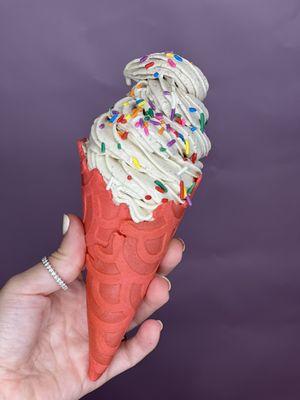 Pink Waffle Cone with Sprinkles