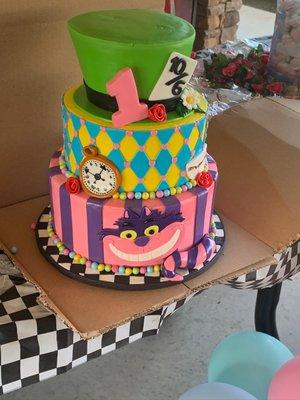 Birthday cake- Alice in Wonderland theme for my daughter's first birthday! Exceeded my expectations and it was delicious!