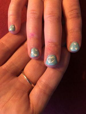 My little person wanted gel nail designs. I don't know how they did this on these tiny nails! Love this place.