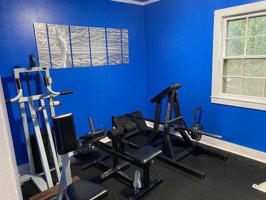 Half of the blue room. We have 8 workout rooms on 2 floors and all classes are private nobody but It class and trainers.