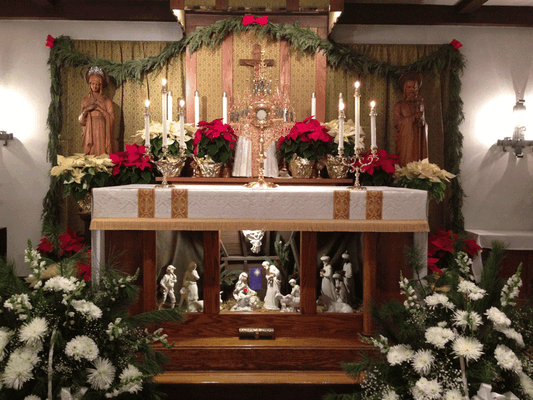 The Christmas altar - Merry Christmas in monk-speak!