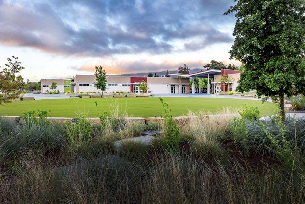 The Outside Of The BMS Media Center - Library And The Grass