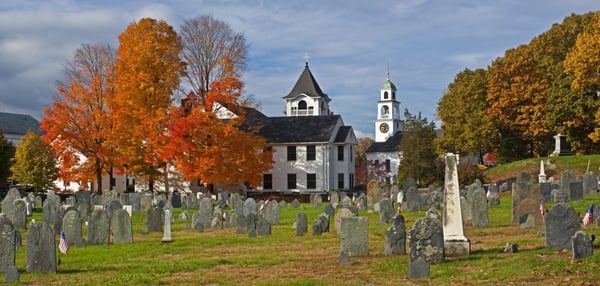 Graveyard, Presbyterian Church, with First Parish Church in the background