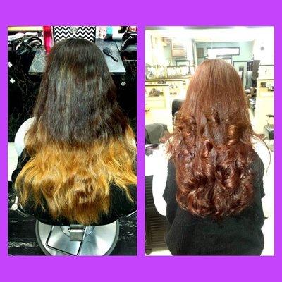 Color corection hair by Dawn gave her a beautiful auburn