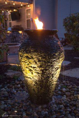 Stacked slate urn with fire add on