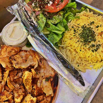 Chicken with salad and rice