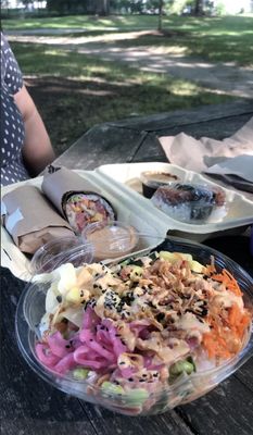 sushi burrito, sushi bowl, spam musubi