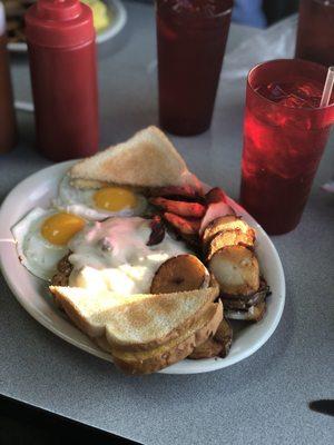 Country fried steak and eggs