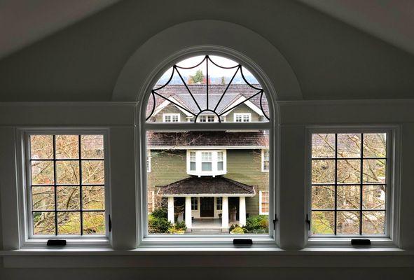 custom leaded stained glass for upstairs gable.