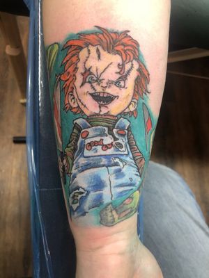 Chucky tattoo, done by Mike.