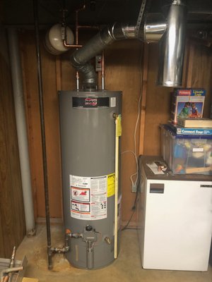 Installation of a new 50 Gallon Gas Water Heater with expansion tank