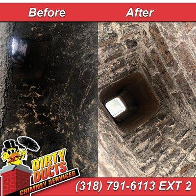 Before and after chimney cleaning in West Monroe, Louisiana