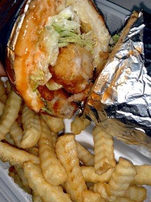 Crispy jumbo shrimp sandwich