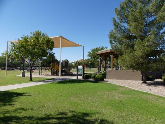 Shaded playground and ramada at Indigo Sky Recreation area in Johnson Ranch San Tan Valley, AZ