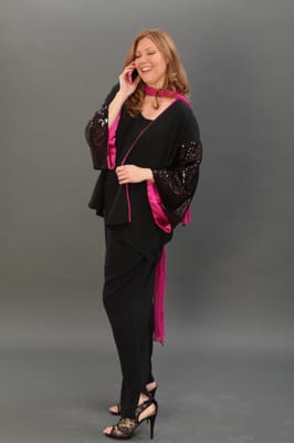 Carla wearing a Sequinned Kimono