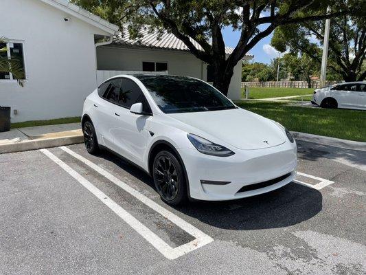 Tesla Model Y after it's wash and detailing service.