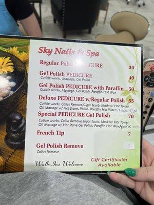 Pedicure details and pricing