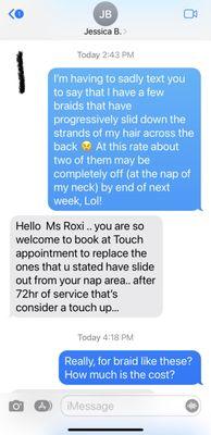 Unprofessional texting responses to a customer they failed. 
 Part 1