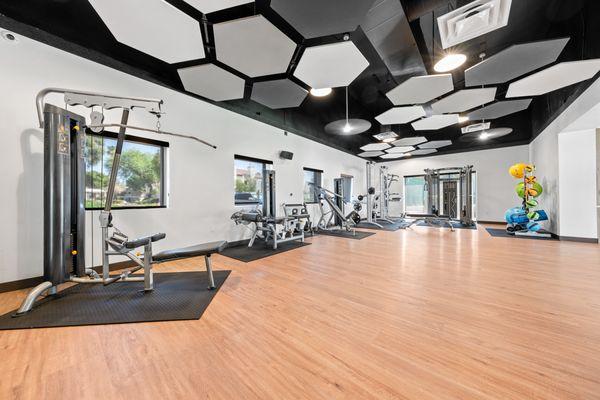 Brand New Fitness center with free weights, cardio and TRX equipment.