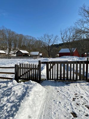 Snowy day at Quiet Valley Living Historical Farm.