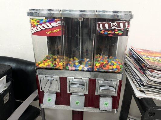 Candy machine (middle candy is bubble gum)