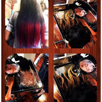 Full Sew-in with small leave-out for part. Color : Red on the tips and black all over