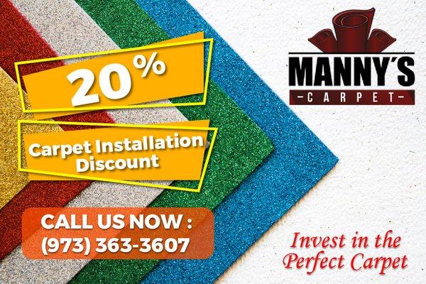 20% discount carpet installation