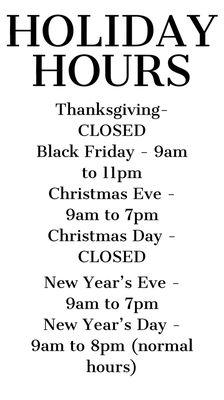 2022 HOLIDAY HOURS