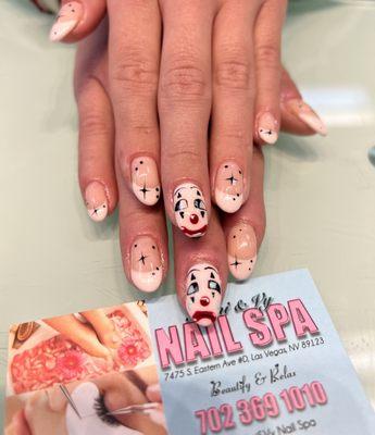 Almond shaped Clown Gel Manicure