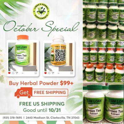 OCTOBER SPECIAL 
Buy Herbal Powder $99+, Get FREE US SHIPPING
Good until 10/31
Fall into wellness this October with Linda's Herbal