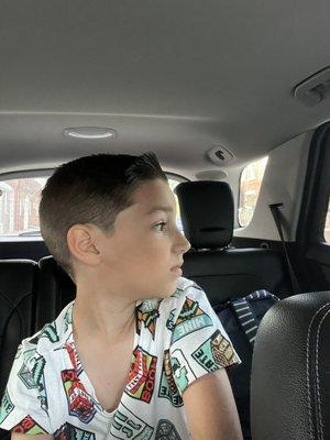 My son's hair cut.