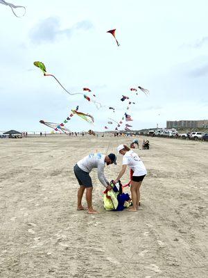 Flying kites on the beach