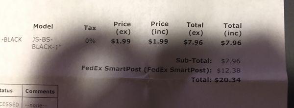 Invoice for small bag of bolts. You don't get shipping charges until after you agree to pay no turning back.