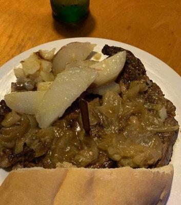 Monday night steak and onions with melt in your mouth potatoes