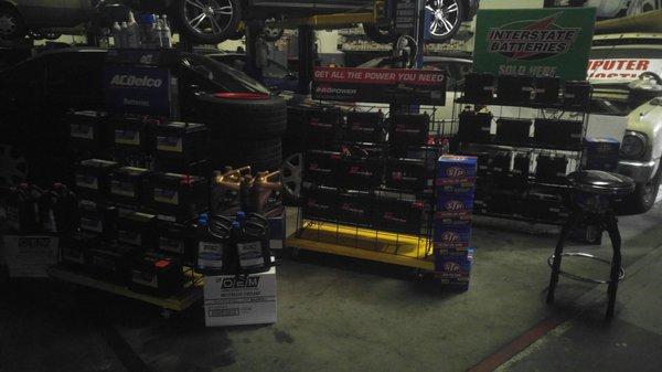 Great selection of oils,batteries,and coolant supplies.