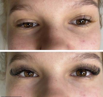 Before and after volume lash set