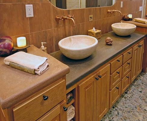 Modern bathroom vanity with vessel sinks