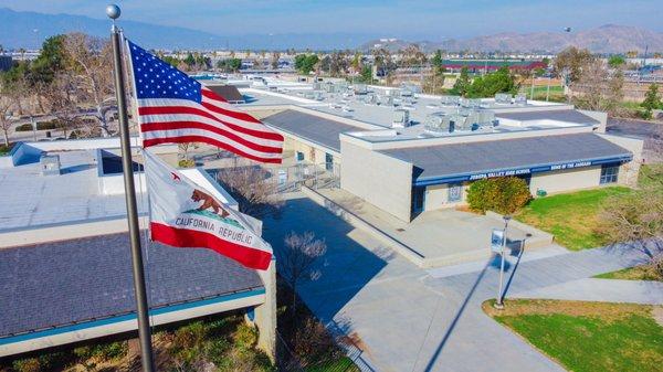 Jurupa Valley with The American and California State Flag