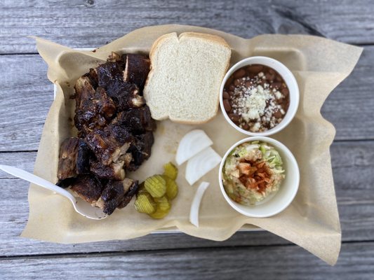 Smoked Meat Platter - Rib Tips, Smoked Pintos, Slaw