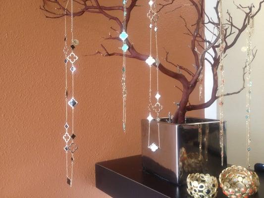 Beautiful necklaces in front reception area.