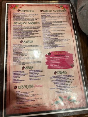 Back of menu