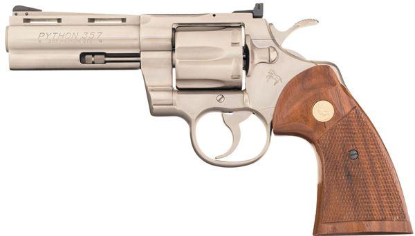 Colt Python Double Action Revolver Satin Nickle Finish 4 Inch Barrel