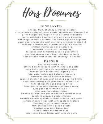 Menu, Perfect Thyme Catering & Event Planning