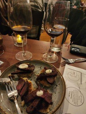 Wine Tasting... this appetizer paired the Cabernets  with tender  elk on crackers.  Delicious!