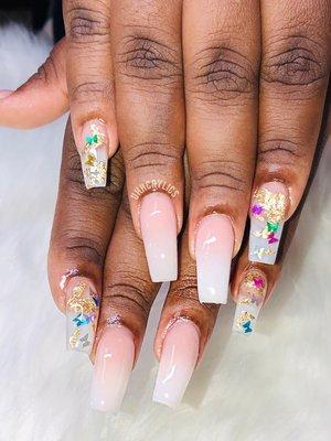 Medium Length Acrylic full set with designs