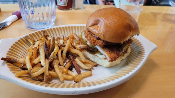 Schnitzel sandwich with fries