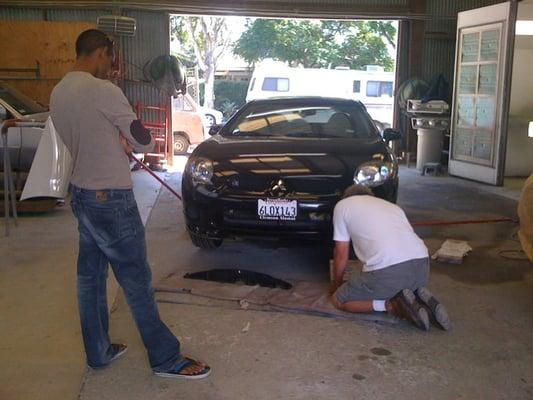 Michael working on the car.