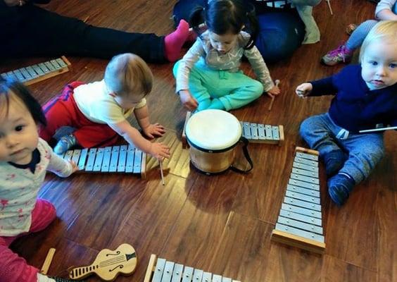 Musical Explorations Classes, designed for children Birth-3 years is the perfect hands-on musical experience.