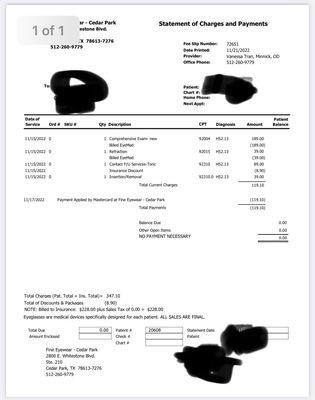 It looks like we are charged a follow up visit and contact removal? I don't get this.